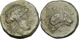 Greek Asia. Troas, Kebren. AE 12mm, 387-310 BC. D/ Head of ram right. R/ Head of Apollo right, laureate. BMC 40. AE. g. 1.92 mm. 12.00 Olive-green pat...