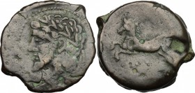 Continental Greece. Kings of Numidia. Micipsa (148-118 BC). AE 31mm, 148-118 BC. D/ Head left, laureate,. R/ Horse leaping left. SNG Cop. 507. AE. g. ...