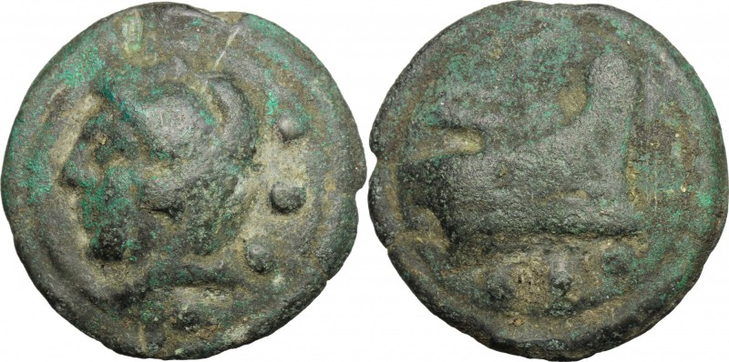 Libral Janus/Prow right series. AE Cast Quadrans, 225-217 BC. D/ Head of Hercule...