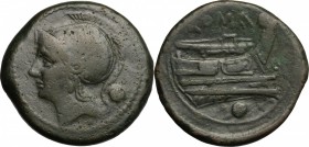 Semilibral series. AE Uncia, 217-215 BC. D/ Head of Roma left, helmeted; behind, pellet. R/ Prow right; below, pellet. Cr. 38/6. AE. g. 12.68 mm. 24.0...