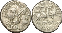 P. Aelius Paetus. AR Denarius, 138 BC. D/ Head of Roma right, helmeted. R/ Dioscuri galloping right. Cr. 233/1. AR. g. 3.16 mm. 18.50 About VF.