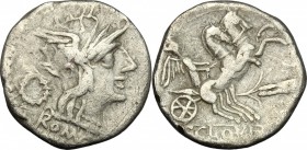 T. Cloelius. AR Denarius, 128 BC. D/ Head of Roma right, helmeted; behind, wreath. R/ Victoria in biga right; below, corn-ear. Cr. 260/1. AR. g. 3.71 ...