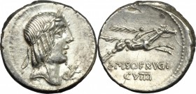 L. Calpurnius Piso Frugi. AR Denarius, 90 BC. D/ Head of Apollo right, laureate; behind, star. R/ Horseman right; holding palm branch, above, control-...