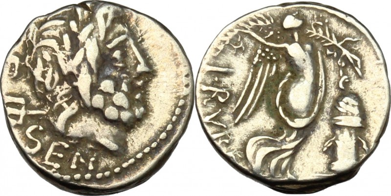 L. Rubrius Dossenus. AR Quinarius, 87 BC. D/ Head of Neptun right; over shoulder...