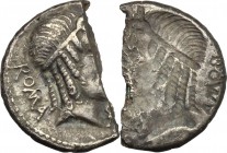 M. Caecilius Metellus. Halved AR Brockage Denarius, 82-80 BC. D/ Head of Apollo right. R/ Incuse of the obverse. Probably Cr. 369/1. AR. g. 2.07 mm. 1...