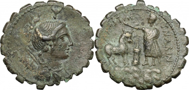 A. Postumius A.f. Sp. n. Albinus. AR Denarius serratus, 81 BC. D/ Bust of Diana ...