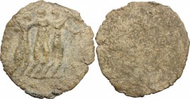 PB Tessera, c. 1st century AD. D/ The three Graces standing facing, looking at one other. R/ Blank. PB. g. 13.19 mm. 35.00 About VF.