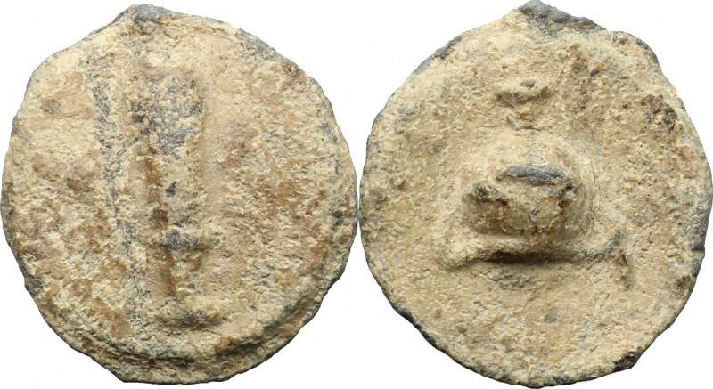 PB Tessera, c. 1st century AD. D/ Club. R/ Amphora. Rostowzew 2570. PB. g. 2.77 ...