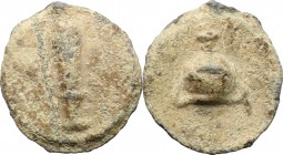 PB Tessera, c. 1st century AD. D/ Club. R/ Amphora. Rostowzew 2570. PB. g. 2.77 mm. 17.00 VF.