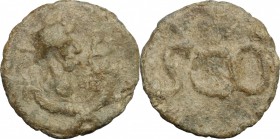 PB Tessera, c. 1st century AD. D/ Bust right, radiate, draped, set on two crossed cornucopiae, holding caduceus. R/ SCO. PB. g. 4.08 mm. 18.00 About V...