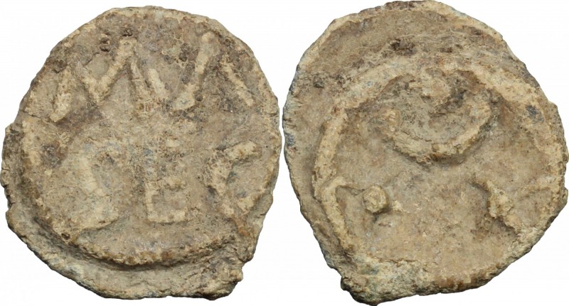 PB Tessera, c. 1st century AD. D/ MΛ / SEC. R/ Crescent and two stars. PB. g. 3....