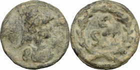 PB Tessera, c. 1st-3rd century AD. D/ Bust of Minerva (?) right, helmeted. R/ C / SIS within wreath. cf. Bertolami e-auction 39/464. PB. g. 3.71 mm. 1...