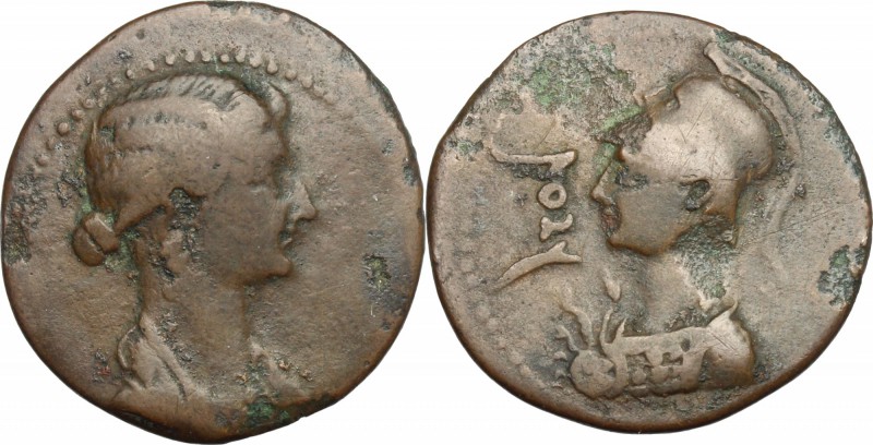 Tiberius (14-37). AE 26mm, Libya, Oea (Tripoli) mint, 14-37. D/ Bust of Livia ri...