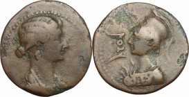Tiberius (14-37). AE 26mm, Libya, Oea (Tripoli) mint, 14-37. D/ Bust of Livia right, draped. R/ Bust of Athena right, wearing aegis, helmeted. RPC 833...