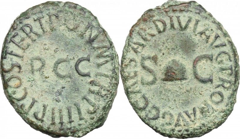 Caligula (37-41). AE Quadrans, 40-41. D/ Pileus flanked by SC. R/ Large RCC surr...