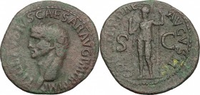 Claudius (41-54). AE Dupondius, 41-50. D/ Head left, bare. R/ Constantia standing left, holding spear and rising right hand. RIC (2nd ed.) 95. AE. g. ...