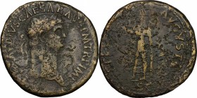 Claudius (41-54). AE Sestertius, 41-50. D/ Head right, laureate. R/ Spes standing left, holding flower and raising skirt. RIC (2nd ed.) 99. AE. g. 25....