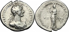 Hadrian (117-138). AR Denarius, 117 AD. D/ Bust right, laureate, draped, cuirassed. R/ Pietas standing frontal, head left, raising right hand. RIC 8B....