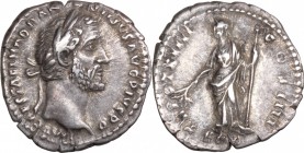 Antoninus Pius (138-161). AR Denarius, 150-151. D/ Head right, laureate. R/ Pax standing left, holding branch and scepter. RIC 200C. AR. g. 3.26 mm. 1...