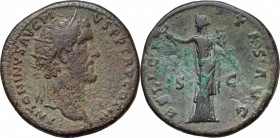 Antoninus Pius (138-161). AE Dupondius, 140-144. D/ Head right, radiate. R/ Felicitas standing front, head left, holding caduceus and branch. RIC 658....