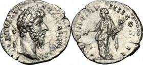 Lucius Verus (161-169). AR Denarius, 167-168. D/ Head right, laureate. R/ Aequitas standing left, holding scales and cornucopiae. RIC (Marcus Aurelius...