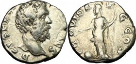 Clodius Albinus (193-197). AR Denarius, 193 AD. D/ Head right. R/ Providentia standing left, holding wand over globe and scepter. RIC 1. AR. g. 3.62 m...