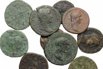 Lot of 10 Roman Imperial AE coins, including: Severus Alexander, Faustina II, Hadrian, Gordian III, Julia Mamaea, Trajan, Maximinus Thrax, Tiberius, D...