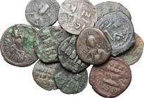 Multiple lot of 13 Byzantine AE coins, 6th-12th century. AE. Good F/F.