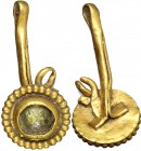 Gold Earring with glass paste inlaid.
 Roman, 1st-3rd century AD.
 21 mm. 1,76 g.