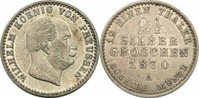 Germany. Prussia. Wilhelm I (1861-1888). AR 2 1/2 Groschen, Berlin mint, 1870. KM 486. AR. g. 3.21 mm. 21.00 Lightly toned. About EF.