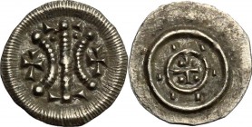 Hungary. Bela II (1131-1141). AR Denar, 1131-1141. Unger 49. Huszár 97. AR. g. 0.23 mm. 10.00 Toned. EF.