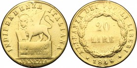 Italy. Governo Provvisorio (1848). AV 20 Lire, 1848, Venice mint. KM 806. AV. g. 6.19 mm. 21.00 Ex jewelry. Good F.