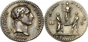 France. Napoleon Bonaparte (1801-1815). AR Medal 1804. D/ Head right, laureate. R/ Two figures raising the emperor high on shield. Bramsen 330. AR. g....