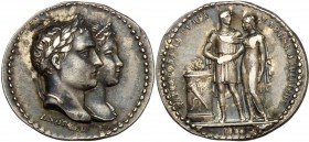France. Napoleon Bonaparte (1801-1815). AR Medal, 1810. D/ Jugate heads of Napoleon (laureate) and Marie Louise (diademed) right. R/ The couple standi...