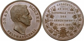 Germany. Helmuth Moltke (1800-1891). AE Medal, 1890. D/ Head right. R/ Inscription within laurel branches. Friedensburg/Seger 3917. AE. g. 20.98 mm. 3...
