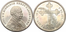 Germany. Otto von Bismarck (1815-1898). AR Medal, 1898. D/ Bust right. R/ Cross and palm-branch. AR. g. 17.37 mm. 33.00 About EF. For his death.