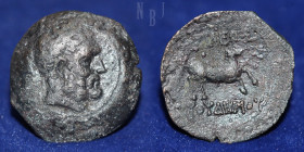 GRECO BAKTRIAN: Euthydemos I 'Theos Megas'. AE Bronze. Aï Khanoum or Baktra