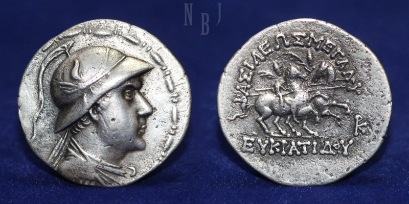 BAKTRIA: Greco-Baktrian Kingdom. Eukratides I Megas. Circa 170-145 BC. AR Tetrad...