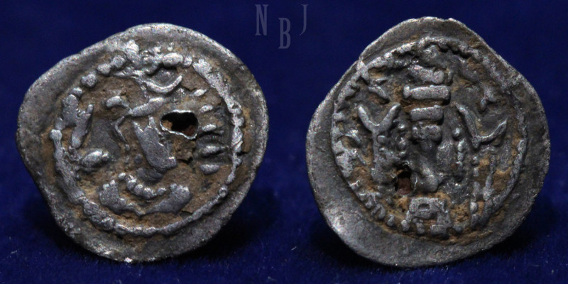 SASANIAN KINGS: Pērōz (Fīrūz) I. AD 457/9-484. AR Obol. Bust right, wearing mura...
