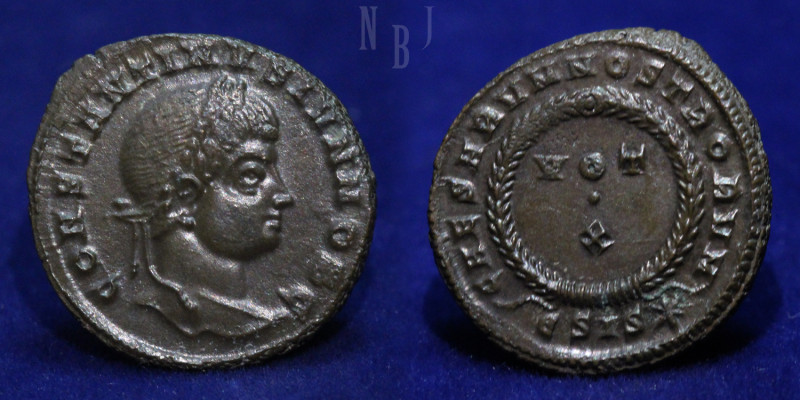 Roman Empire: Constantine II, as Caesar, BI Nummus. AD 316-337. Siscia mint; str...