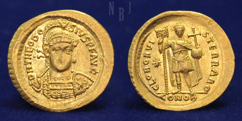 Roman Empire: Theodosius II, 402-450. AV Solidus, Thessalonica, circa 424-425/30...