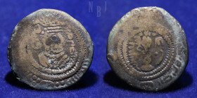 Arab Sasanian: Anonymous Khusro type, AE Pashiz. DA (Darabjird) YE67