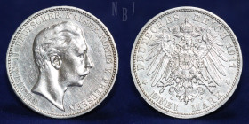 Europe Germany: 1911 A Prussia 3 Mark, Wilhelm II, AR Silver
