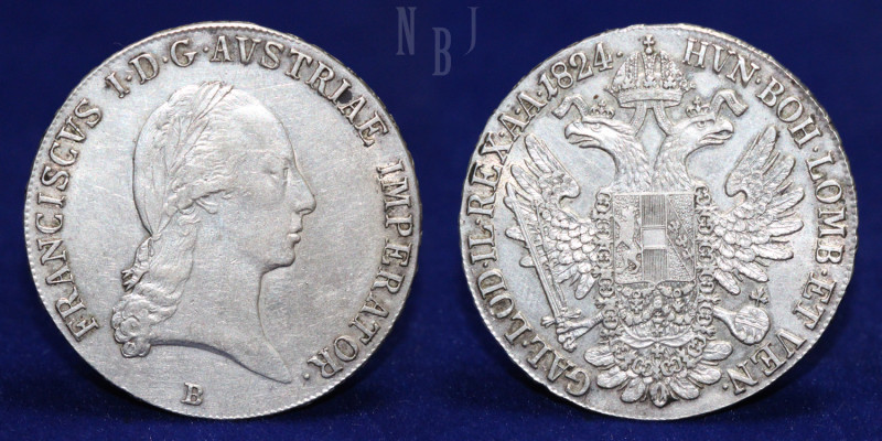 Austrian Empire: 1 Thaler. Francis I of Austria (1804-1835), Year 1824. Laureate...