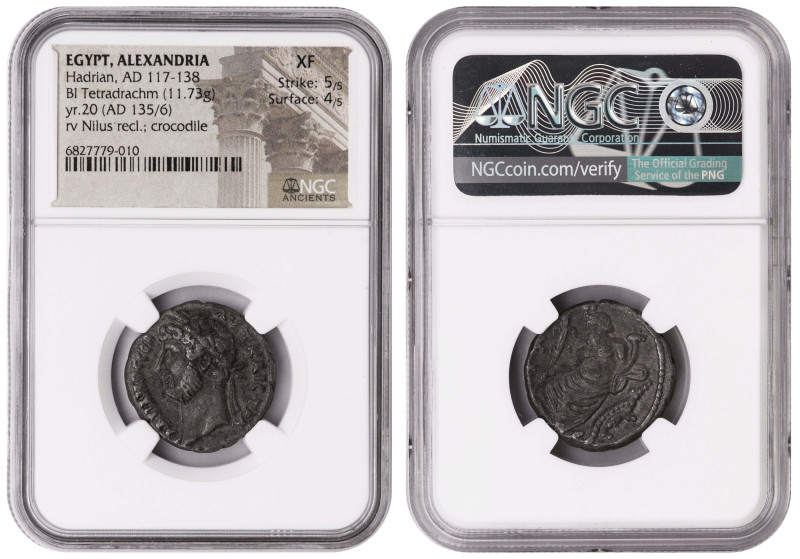 Egypt Tetradrachm, dated 135/6 AD. NGC XF (5/5, 4/5)

Egypt, Alexandria Hadria...