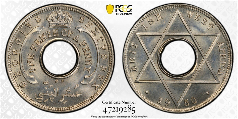 British West Africa ⅒ Penny 1950 KN. PCGS SP 67

KM-26; King George VI (1936-1...