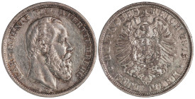German States Kingdom of Württemberg 5 Mark 1875 F