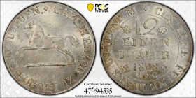 German States Brunswick-Wolfenbuttel 1⁄12 Thaler 1828. PCGS MS 63. Top Pop: The finest graded by PCGS! Only one copy engraved by PCGS MS 63