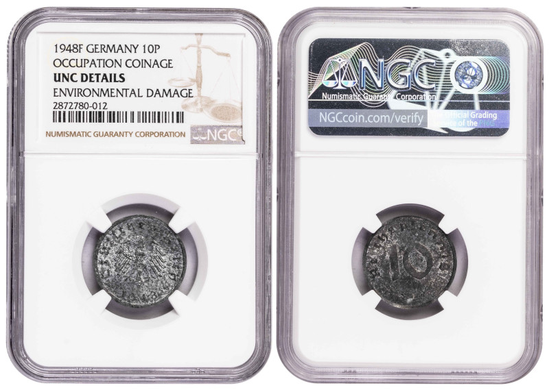 Germany 10 Pfennig 1948. NGC UNC

KM-104; Allied occupation Coinage, minted in...