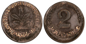 Germany 2 Pfennig 1969 Error